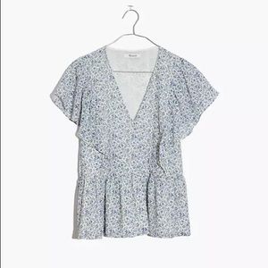 Madewell Georgette Ruffle-Sleeve Peplum Top in Americana Floral